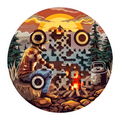 Cowboy Campfire Vector Illustration QR Code for Stickers — image 1