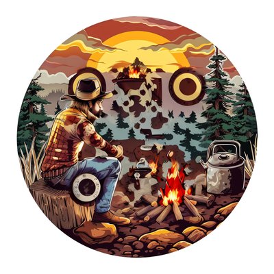 Cowboy Campfire Vector Illustration QR Code for Stickers