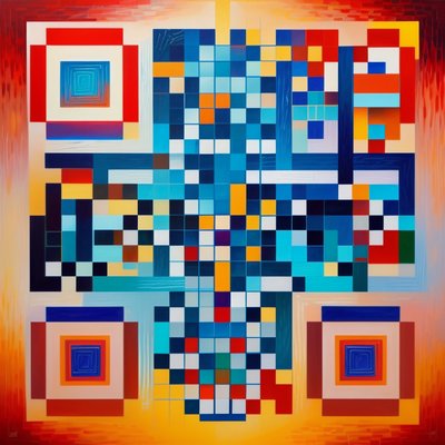 Blue Geometric Oil Abstract QR Code Art