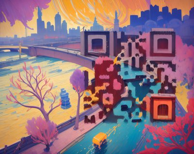 Fauvist River Bridge Cityscape QR Code Art
