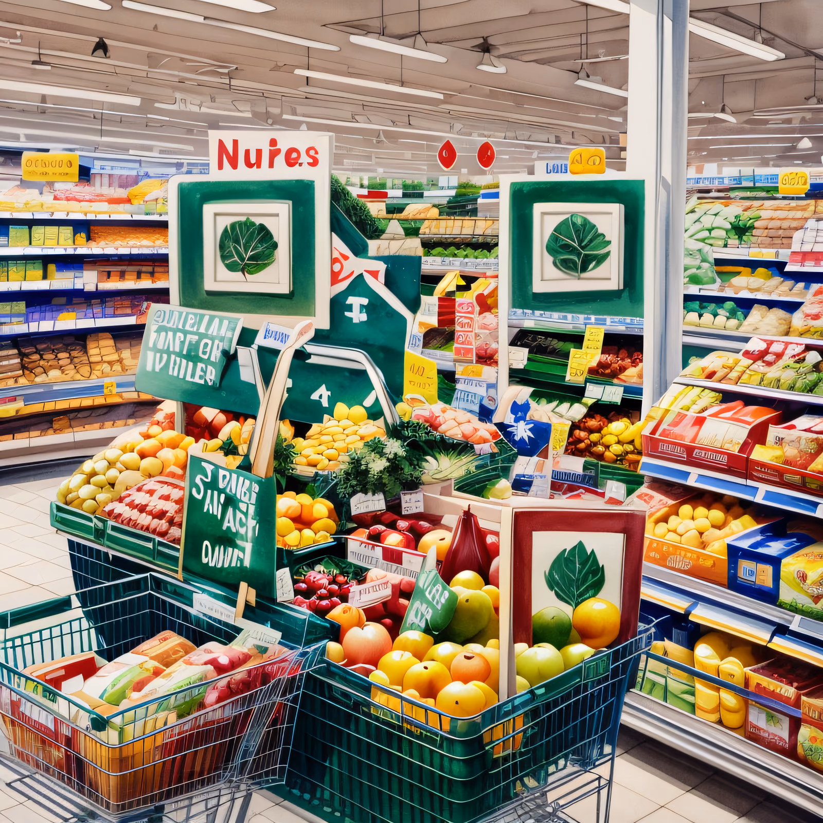 Supermarket Fruit Carts Watercolor QR Code for Flyers — image 1