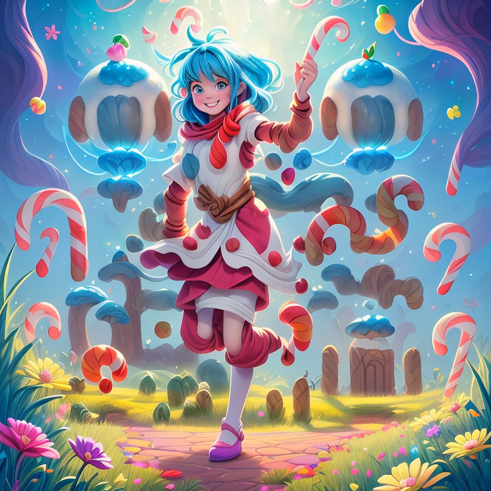Candy Cane Field Girl Cartoon QR Code for Posters — image 1