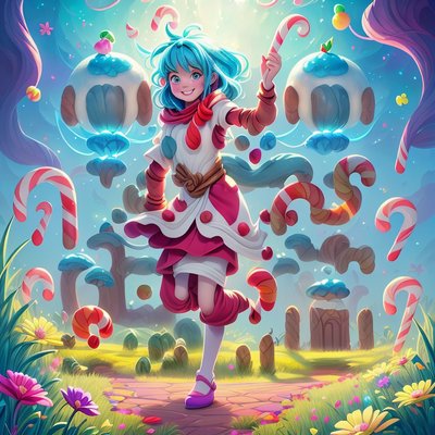 Candy Cane Field Girl Cartoon QR Code for Posters