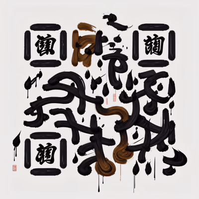 禅意毛笔书法水墨二维码艺术 — 图片 1