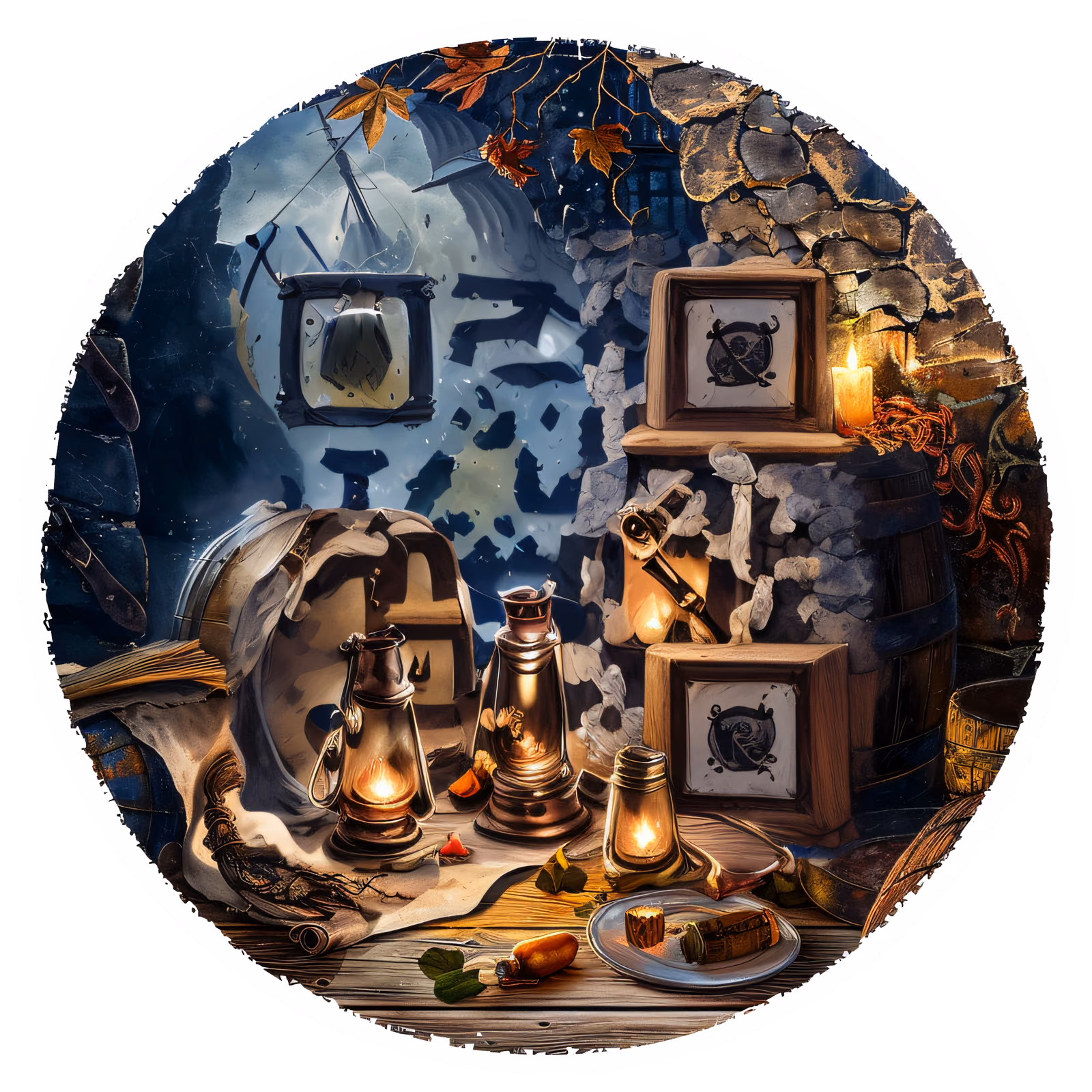 Pirate Tavern Lantern Fantasy QR Code for Stickers — image 1