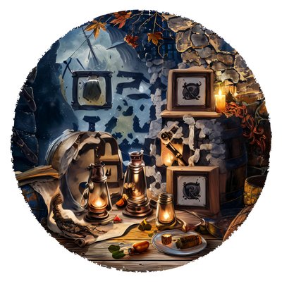 Pirate Tavern Lantern Fantasy QR Code for Stickers