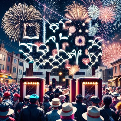 Fireworks Street Celebration Night Crowd QR Code for Posters