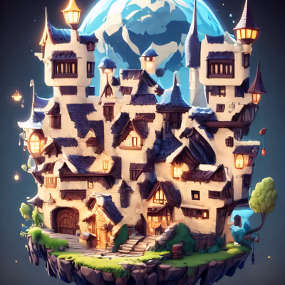 Floating Fantasy Village 3D Render QR Code for Posters — image 1