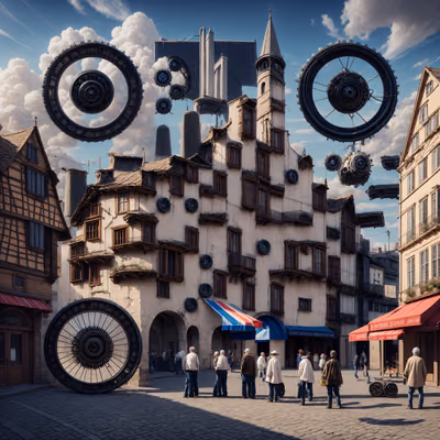 Surreal Town Square Gears QR Code for Posters — image 1
