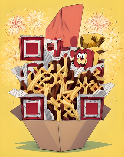 Fries Fireworks Cartoon QR Code for Restaurant Menus