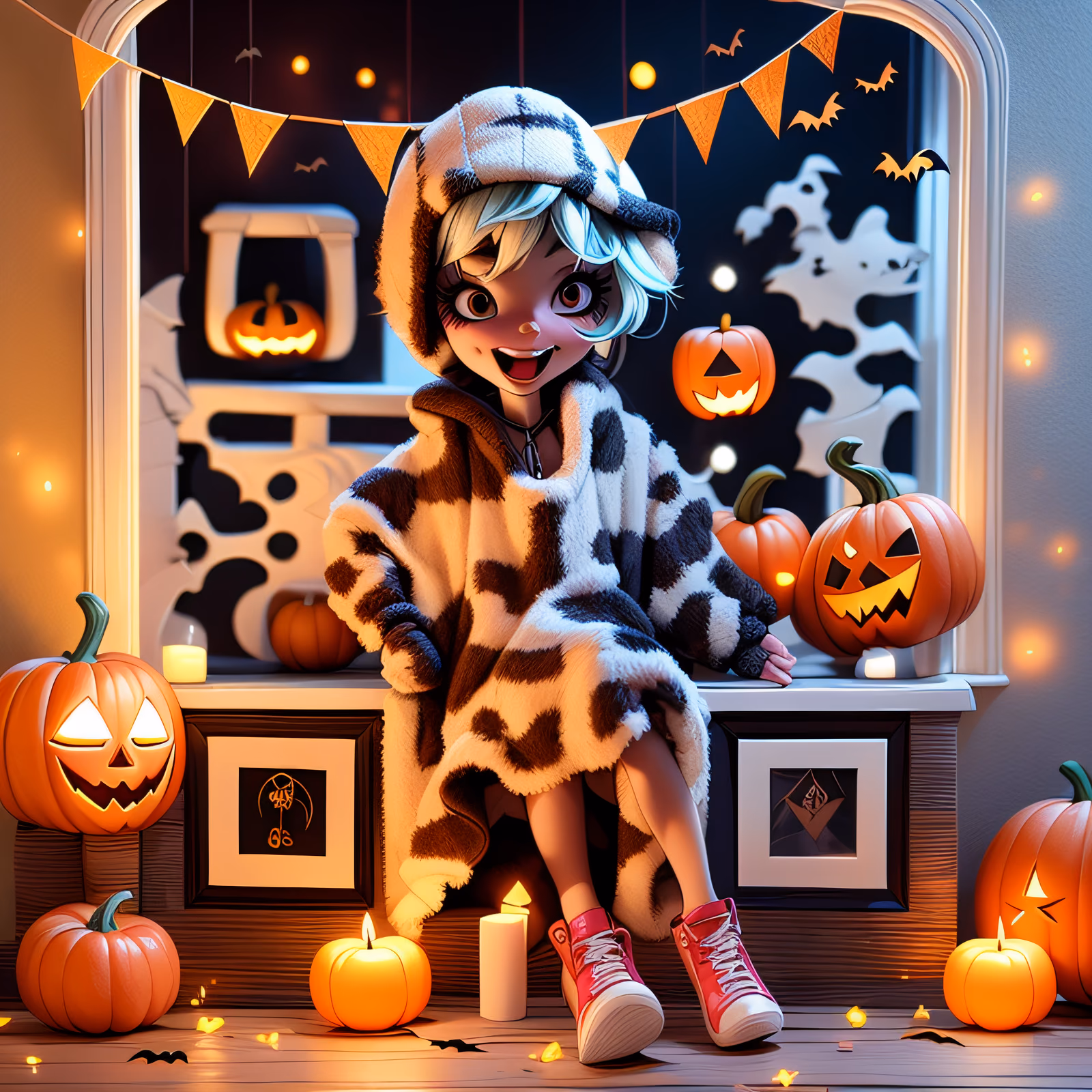 Halloween Kid with Pumpkins 3D QR Code for Posters — image 1