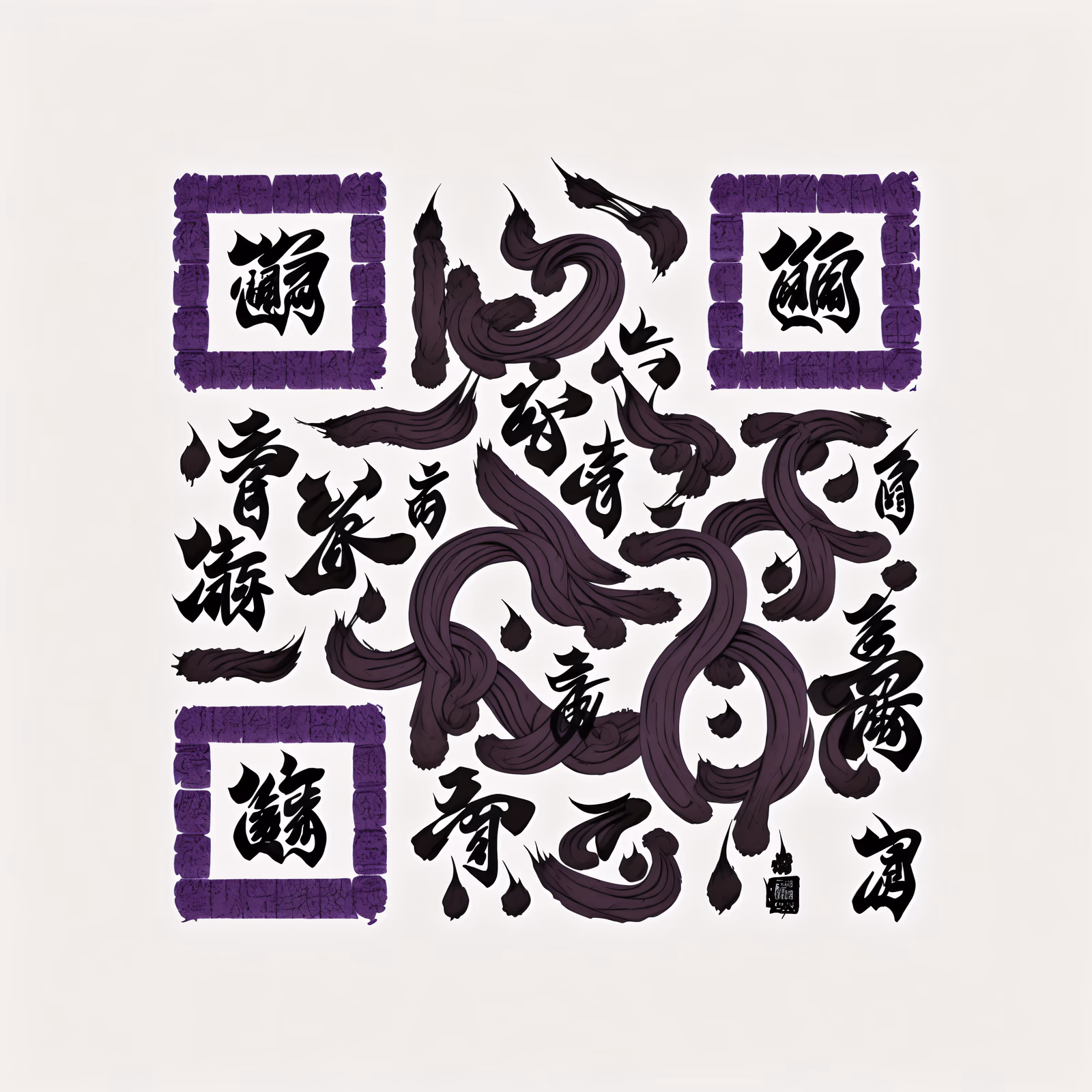 紫色墨迹草书书法二维码艺术 — 图片 1