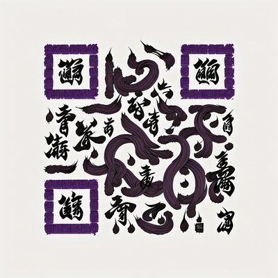 Purple Ink Cursive Calligraphy QR Code Art