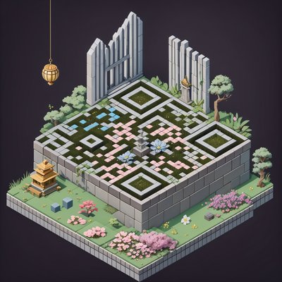 Isometric Shrine Garden 3D QR Code for Posters