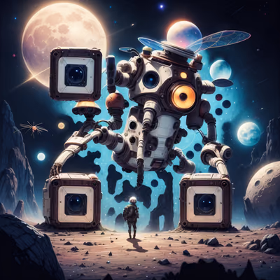 Insect Robot Moon Digital Painting QR Code for Posters — image 1