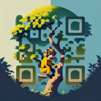 Jungle Monkey on Tree Vector QR Code for Posters