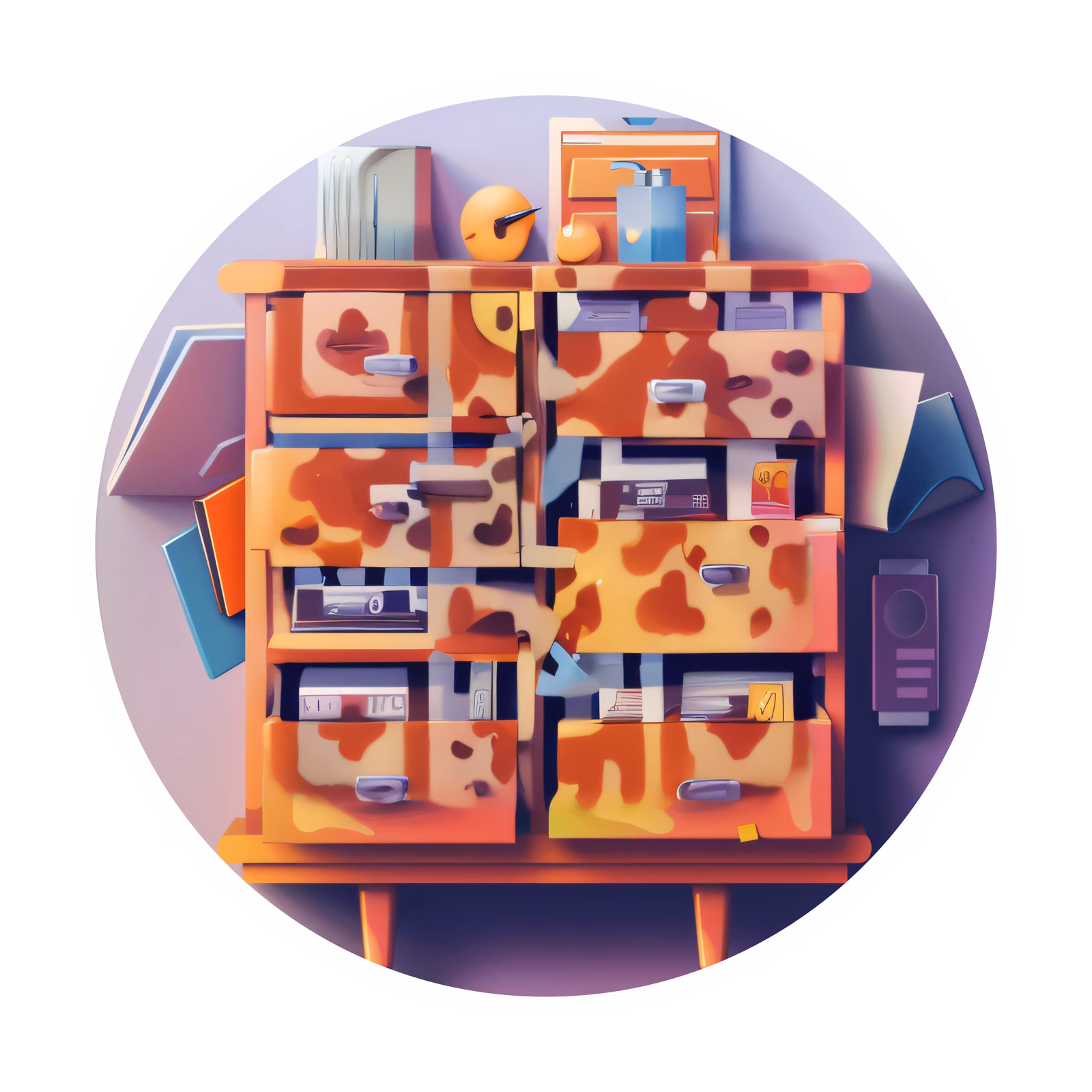 Картотечный шкаф, векторная иллюстрация интерьера, QR-код для стикеров — изображение 1