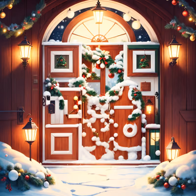 Snowy Christmas Door Storybook QR Code for Greeting Cards — image 1