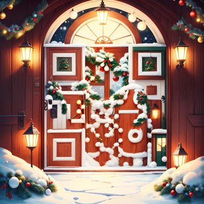 Snowy Christmas Door Storybook QR Code for Greeting Cards