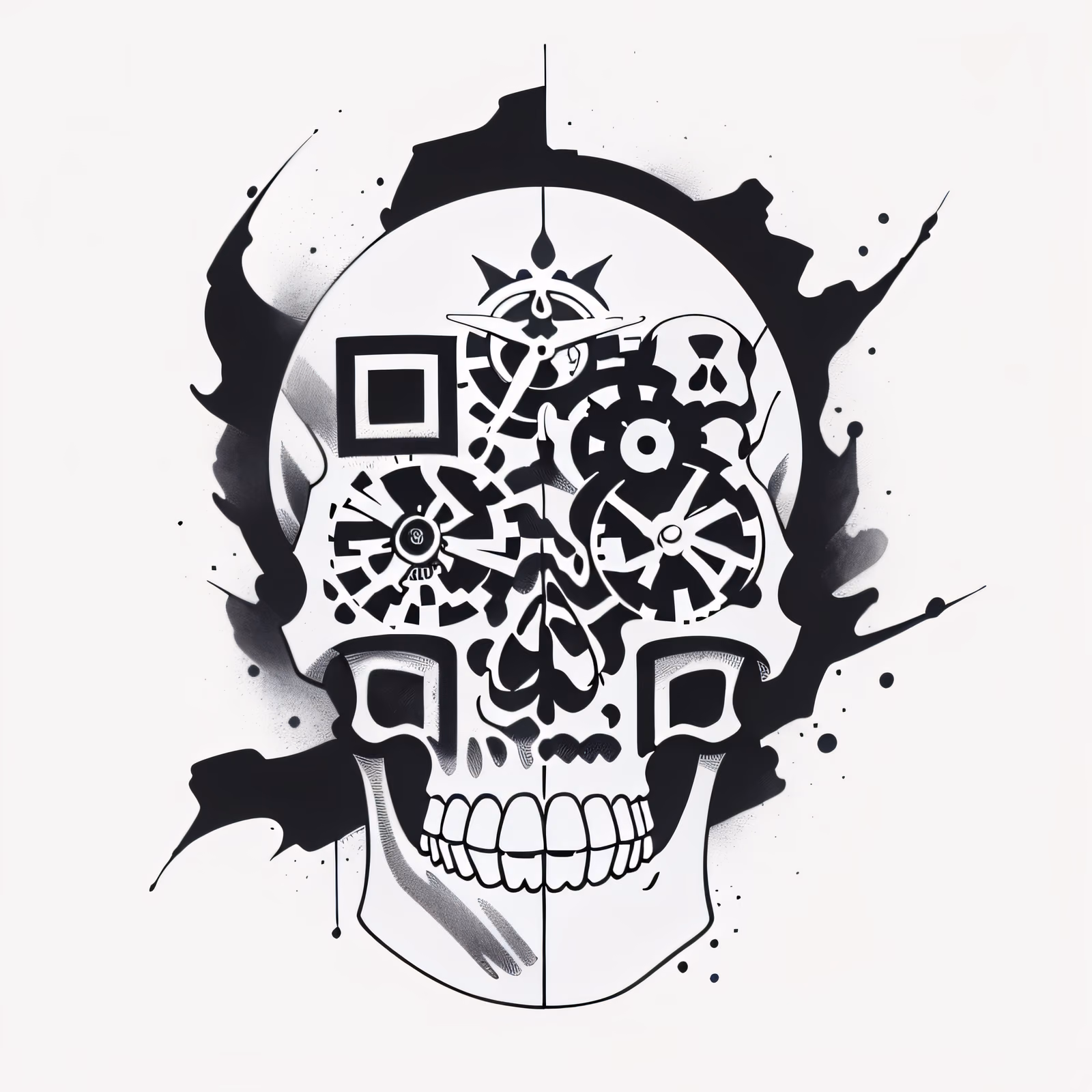 Clockwork Skull Ink Tattoo QR Code for Temporary Tattoos — image 1