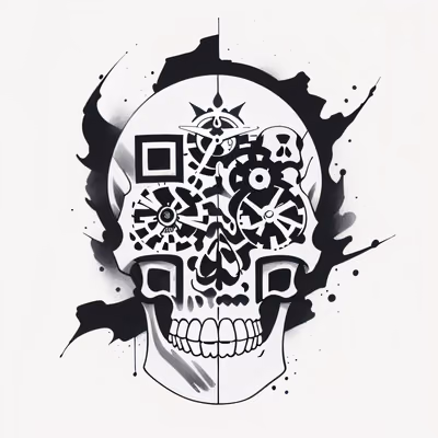 Clockwork Skull Ink Tattoo QR Code for Temporary Tattoos — image 1