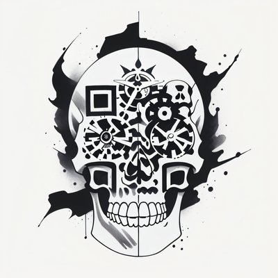 Clockwork Skull Ink Tattoo QR Code for Temporary Tattoos