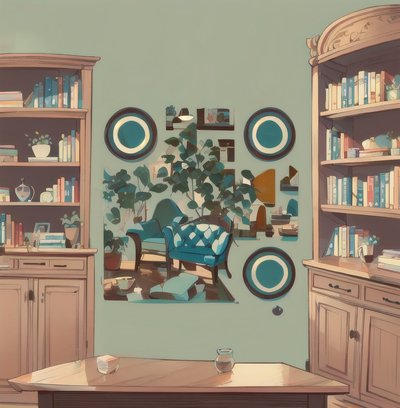 Cozy Bookshelf Room Cartoon QR Code Art