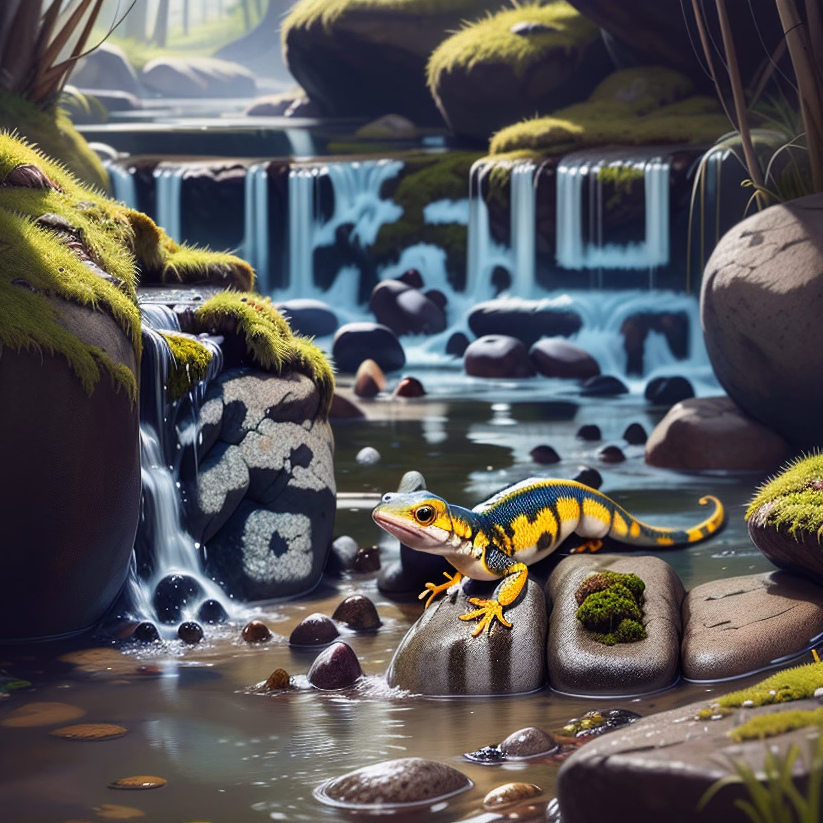 Yellow Salamander Waterfall Digital Painting QR Code Art — image 1