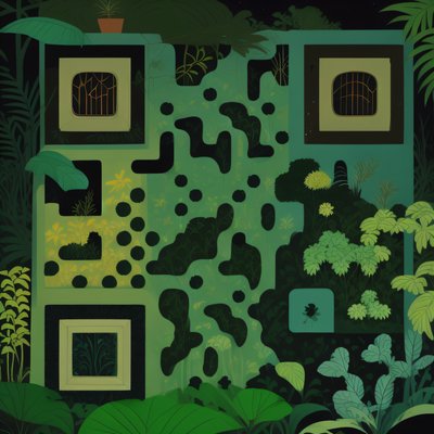 夜间丛林叶丛扁平风二维码艺术