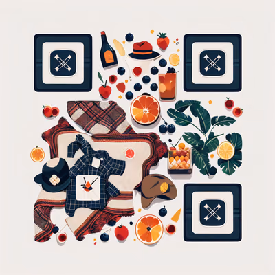 Beach Picnic Vector Icons QR Code for Restaurant Menus — image 1