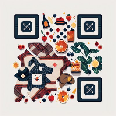 Beach Picnic Vector Icons QR Code for Restaurant Menus