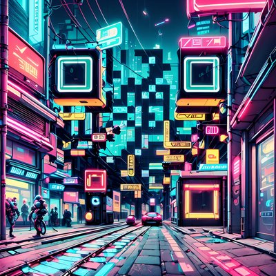 Neon Cyberpunk Street Digital QR Code for Posters
