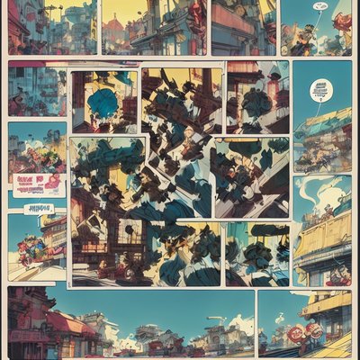 漫画分格城市街道建筑二维码艺术,适用于海报