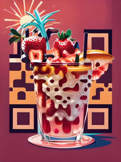 Strawberry Sunset Cocktail Cartoon QR Code for Restaurant Menus