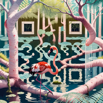 Flamingo Mangrove Swamp Gouache QR Code Art — image 1