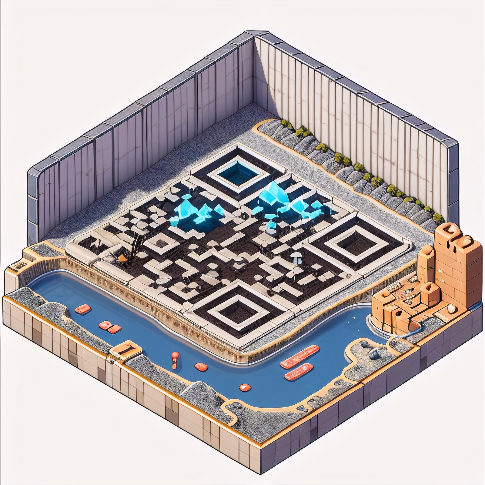 Isometric Desert Settlement 3D QR Code Art — image 1