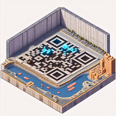 Isometric Desert Settlement 3D QR Code Art — image 1