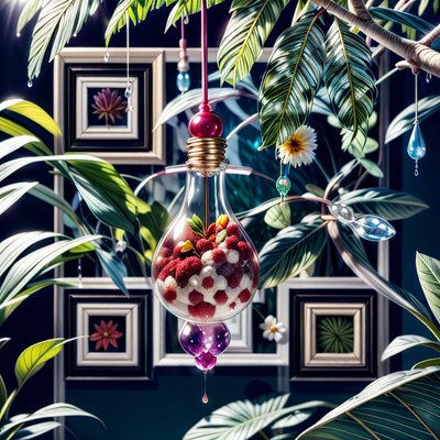 Hanging Glass Dropper Tropical 3D QR Code for Packaging
