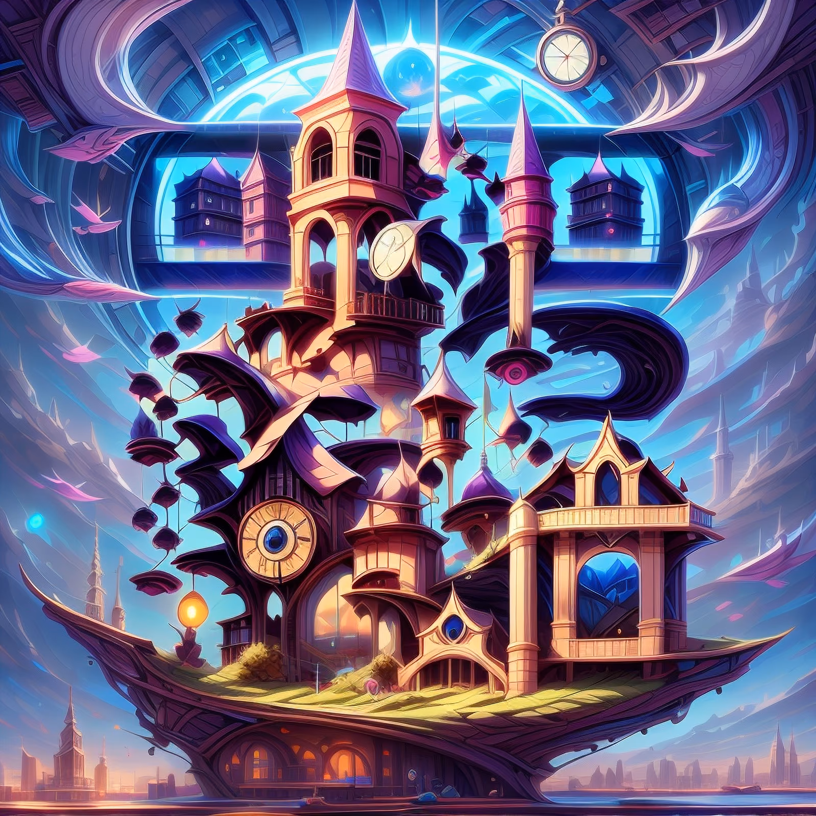 Floating Clock Tower City Fantasy QR Code for Posters — image 1