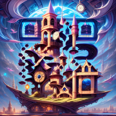 Floating Clock Tower City Fantasy QR Code for Posters — image 1