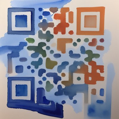 Сине-оранжевая акварельная абстракция, QR-код