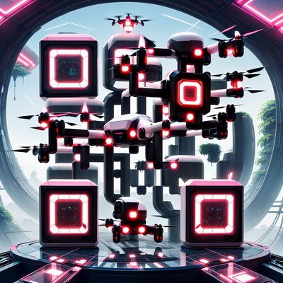 Hovering Drone Depot Retrofuturism QR Code for Posters
