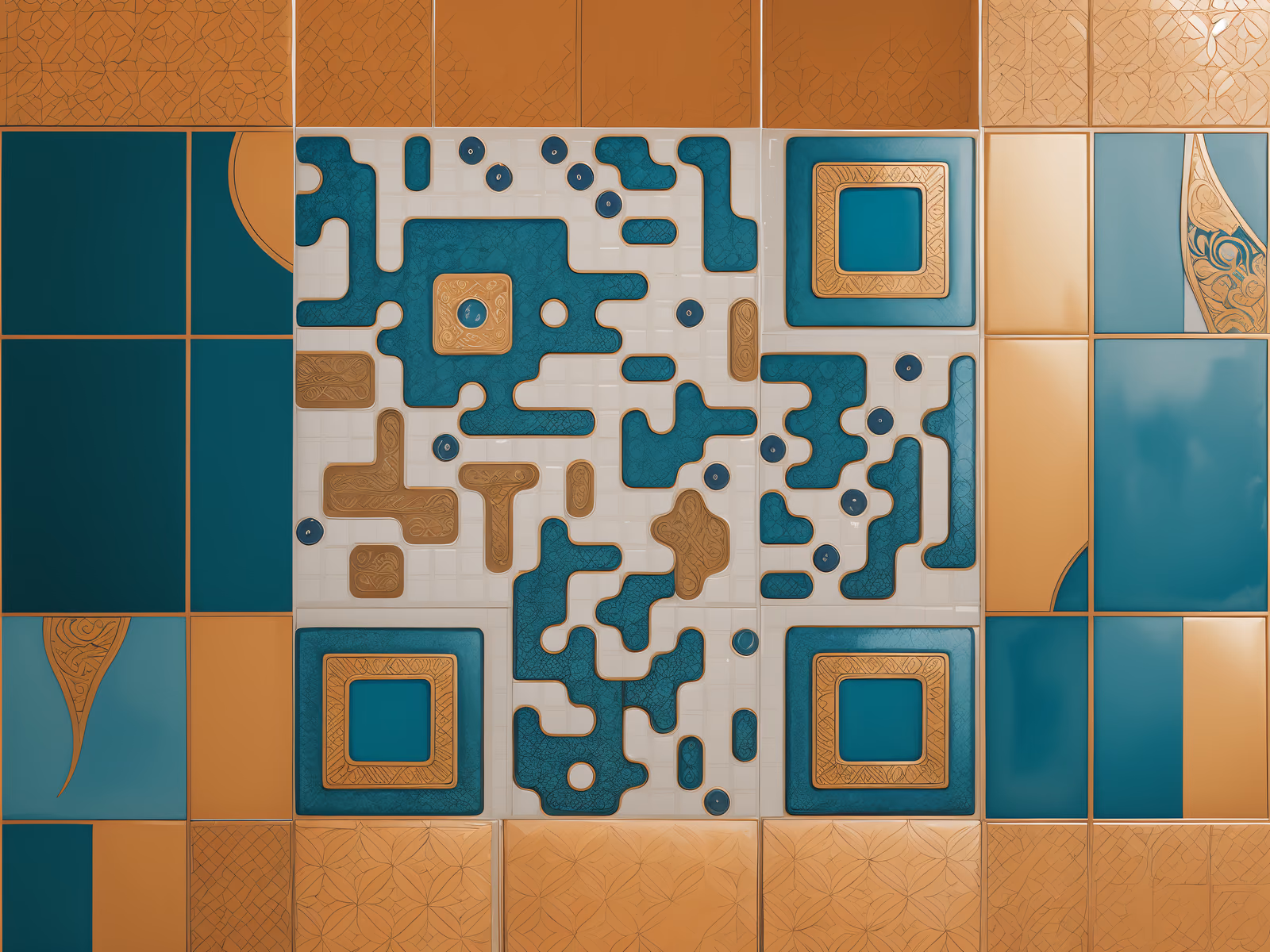 Turquoise Gold Arabesque Tile QR Code Art — image 1