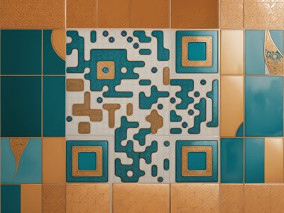 Turquoise Gold Arabesque Tile QR Code Art