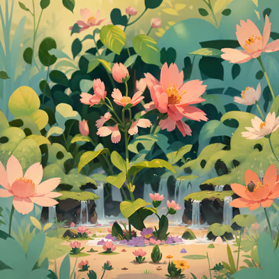 Pink Flower Garden Illustration QR Code Art — image 1