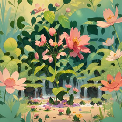 Pink Flower Garden Illustration QR Code Art