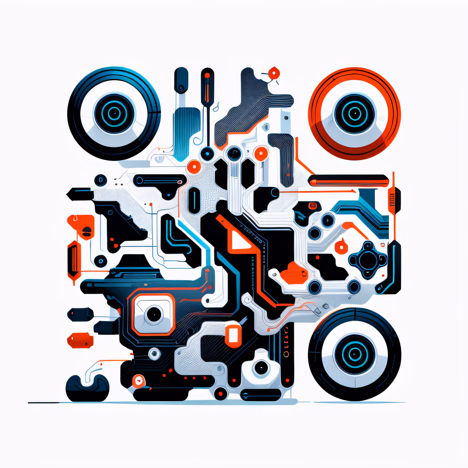 Futuristic Circuit Machine Vector QR Code for Posters — image 1