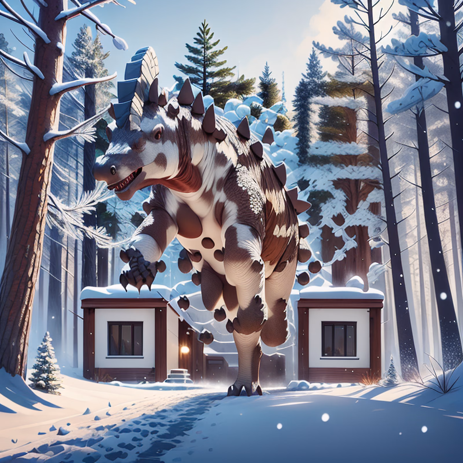 Stegosaurus Snowy Forest Digital Painting Dinosaur QR Code for Posters — image 1