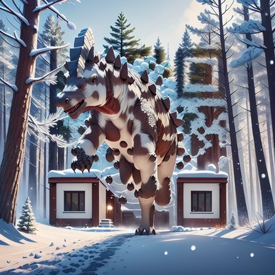 Stegosaurus Snowy Forest Digital Painting Dinosaur QR Code for Posters