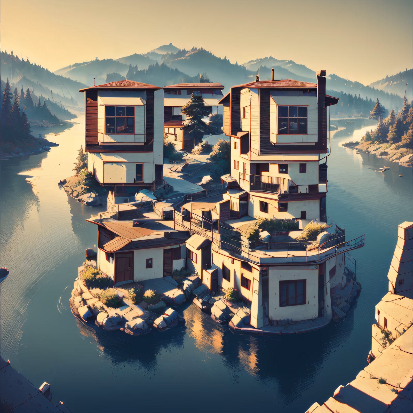 Lakeside Island Houses Game Art QR Code for Posters — image 1